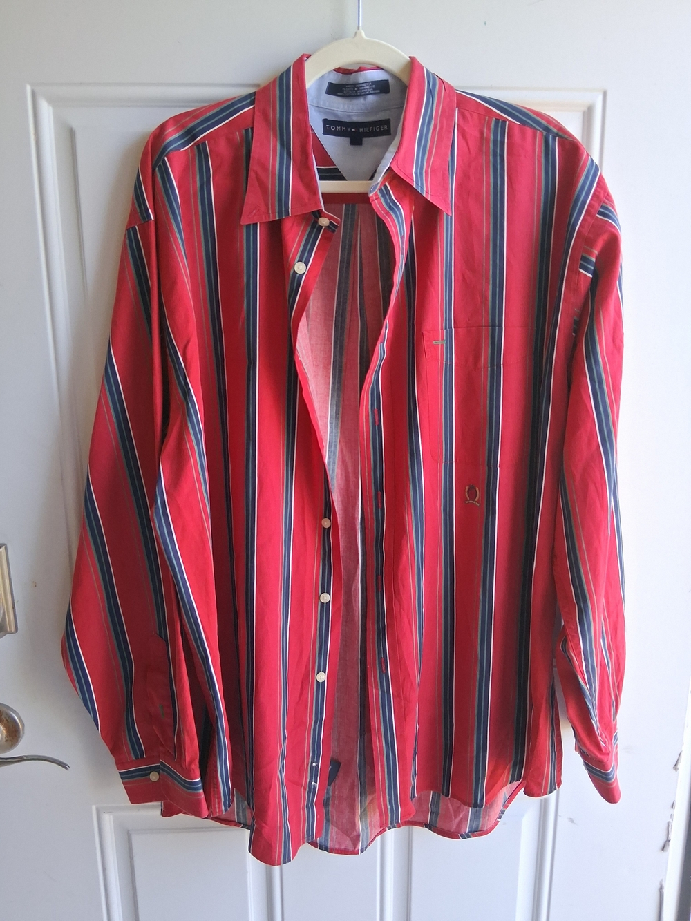 Tommy Hilfiger Men’s Red Striped Button-Up Shirt